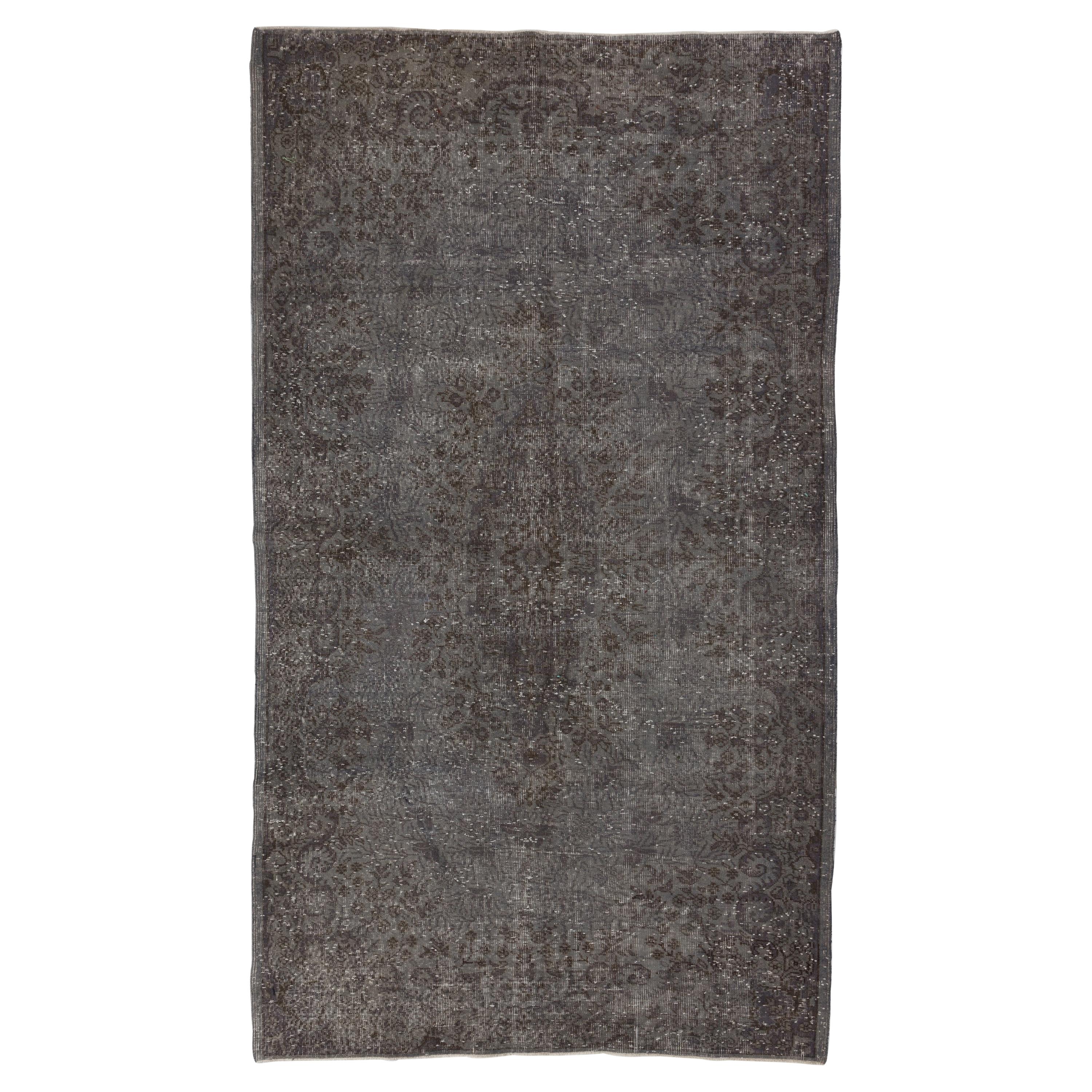 5.4x10 Ft Vintage Handmade Rug Over-Dyed in Gray Color, Great 4 Modern Interiors For Sale