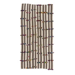 5.4x10.7 Ft Hand Woven Striped Turkish Natural Wool Kilim Rug with Colorful Poms