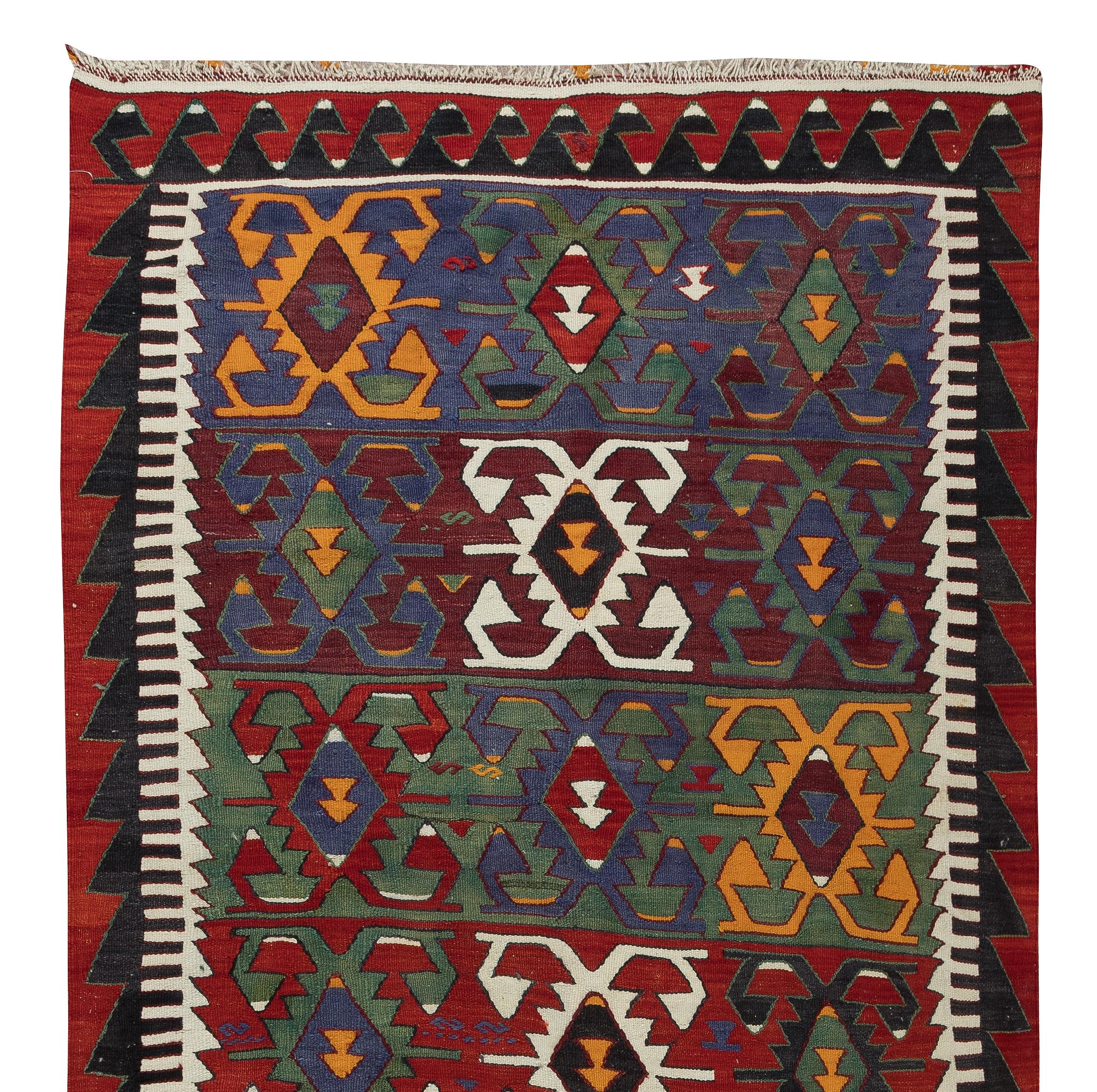 20th Century 5.4x10.8 Ft Colorful Vintage Hand-Woven Turkish Kilim, Flat-Weave Rug, 100% Wool For Sale