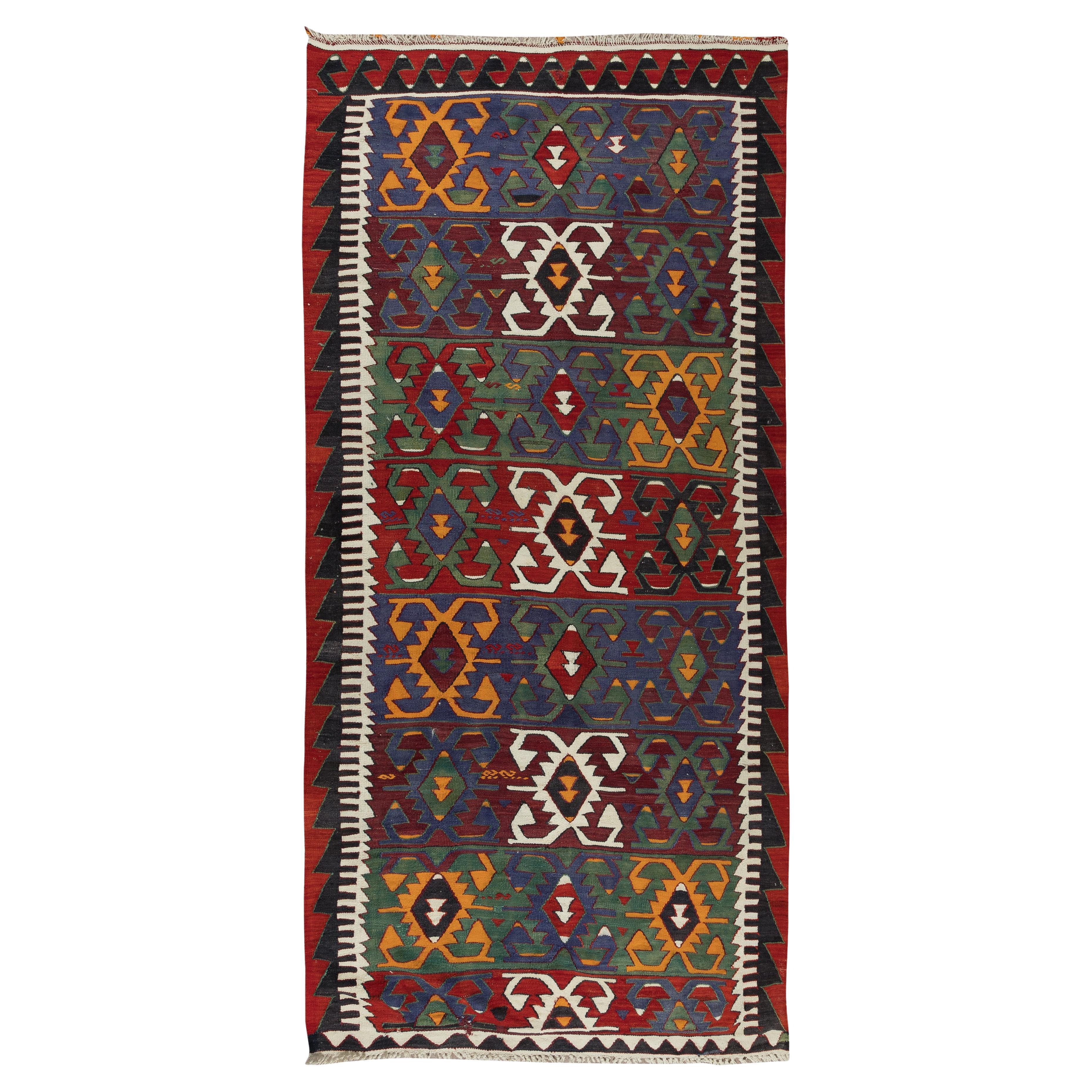 5.4x10.8 Ft Multicolor Hand-Woven Turkish Vintage Wool Kilim, Flat-Weave Rug For Sale