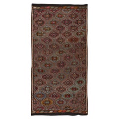 5.4x11 Ft Vintage Anatolian Jajim Kilim, Handmade Diamond Pattern Multicolor Rug
