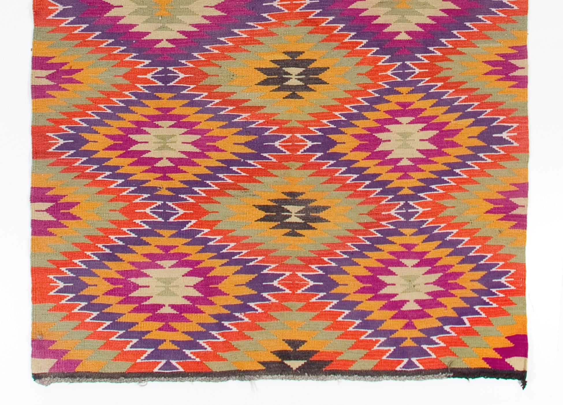 Hand-Woven 5.4x12 Ft Dazzling Handmade Kilim, Unique Flat-Weave Rug, Wool Floor Covering For Sale