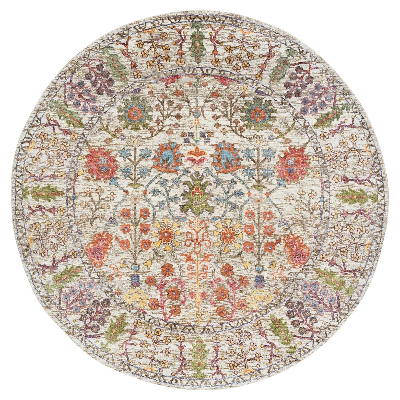 5
4"x5
4" Beige, Hand Knotted Directional Vase Design, Silk With Wool, Rug