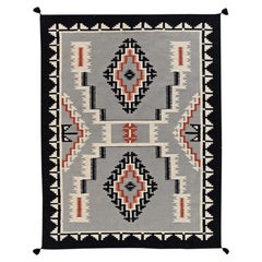 5'4"x6'10" Gray Southwest Geometric Design Flat Weave Hand Woven Pure Wool Rug