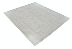 5.4x6.2 ft Hand Knotted Beige Wool Oushak Area Rug with All-Over Floral Design