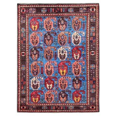 Tappeto di lana annodato a mano 5'4 "x6'8" blu afghano Ersari con disegno caucasico Revival