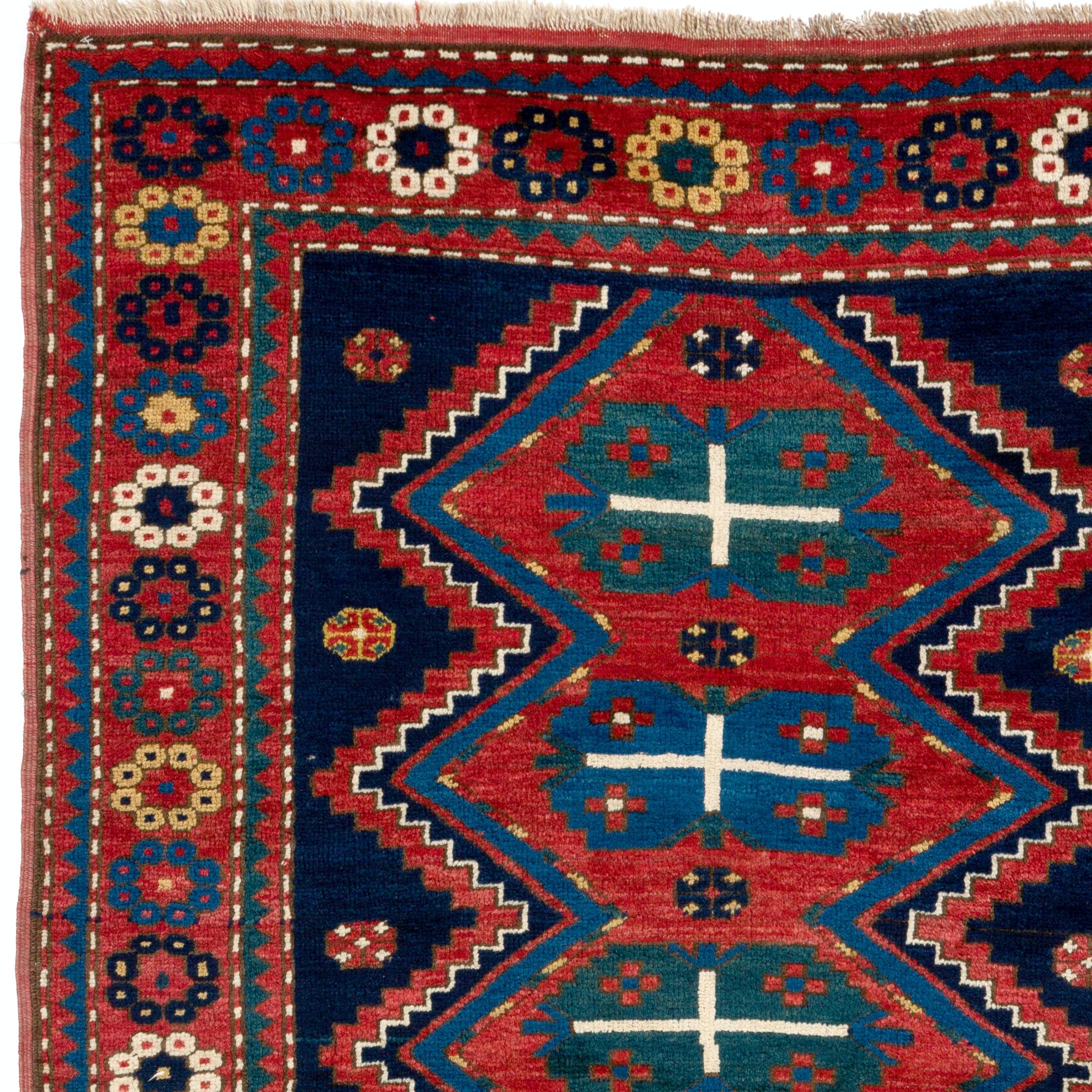 Hand-Knotted 5.4x7 ft Antique Caucasian Kazak Rug, Circa 1900, All Original For Sale