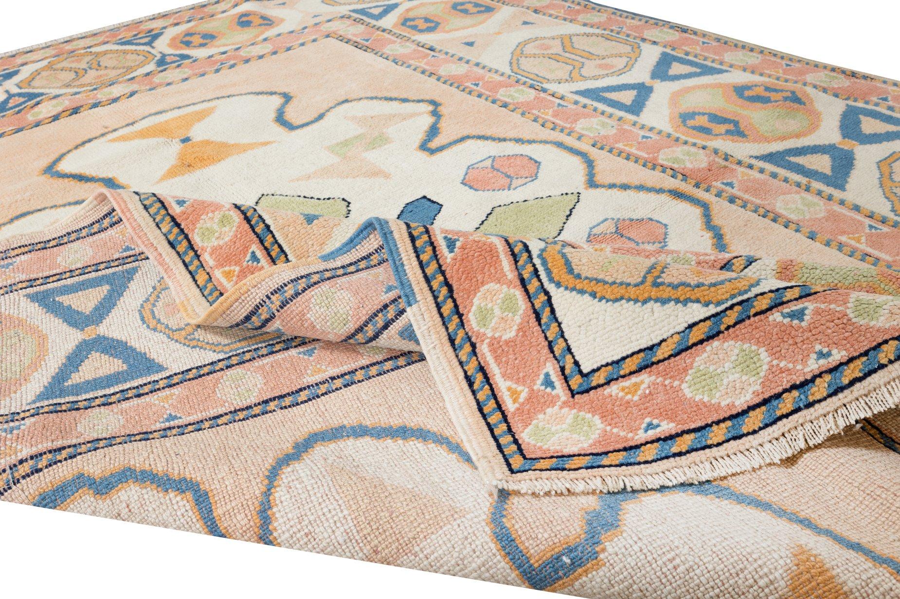 Hand-Knotted 5.4x7 Ft Modern Hand Knotted Turkish Geometric Rug for Office and Home, All Wool For Sale