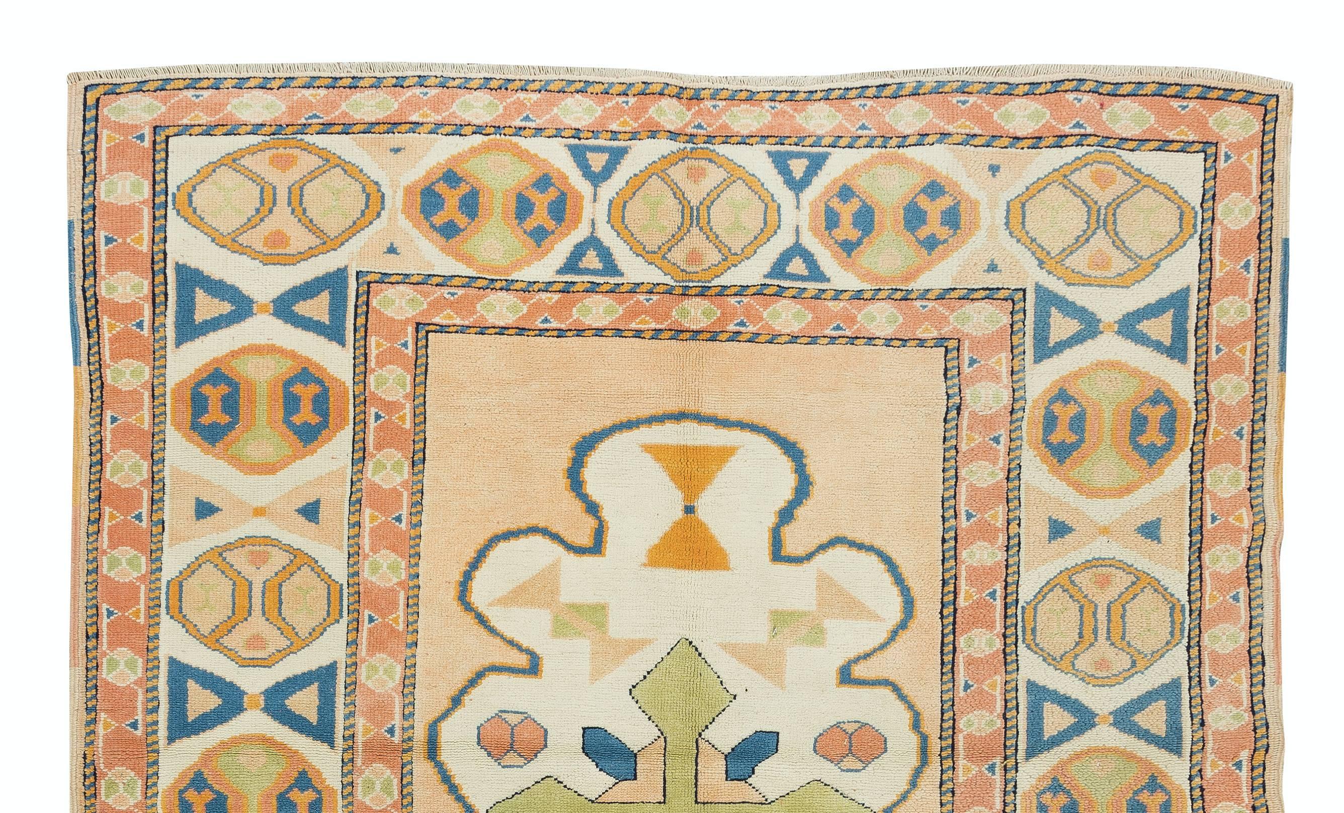 5.4x7 Ft Modern Hand Knotted Turkish Geometric Rug for Office and Home, All Wool In Excellent Condition For Sale In Spring Valley, NY
