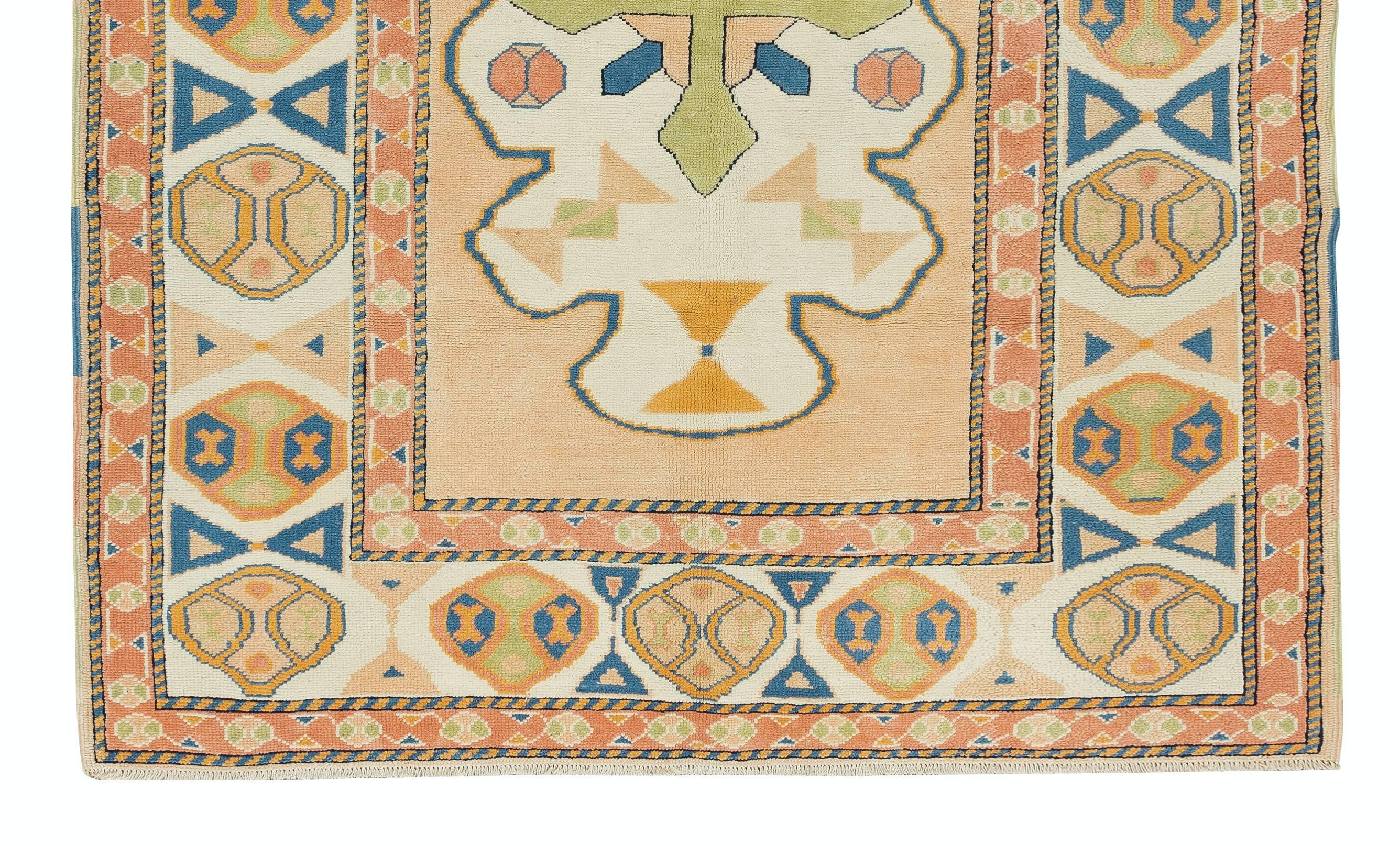 Contemporary 5.4x7 Ft Modern Hand Knotted Turkish Geometric Rug for Office and Home, All Wool For Sale