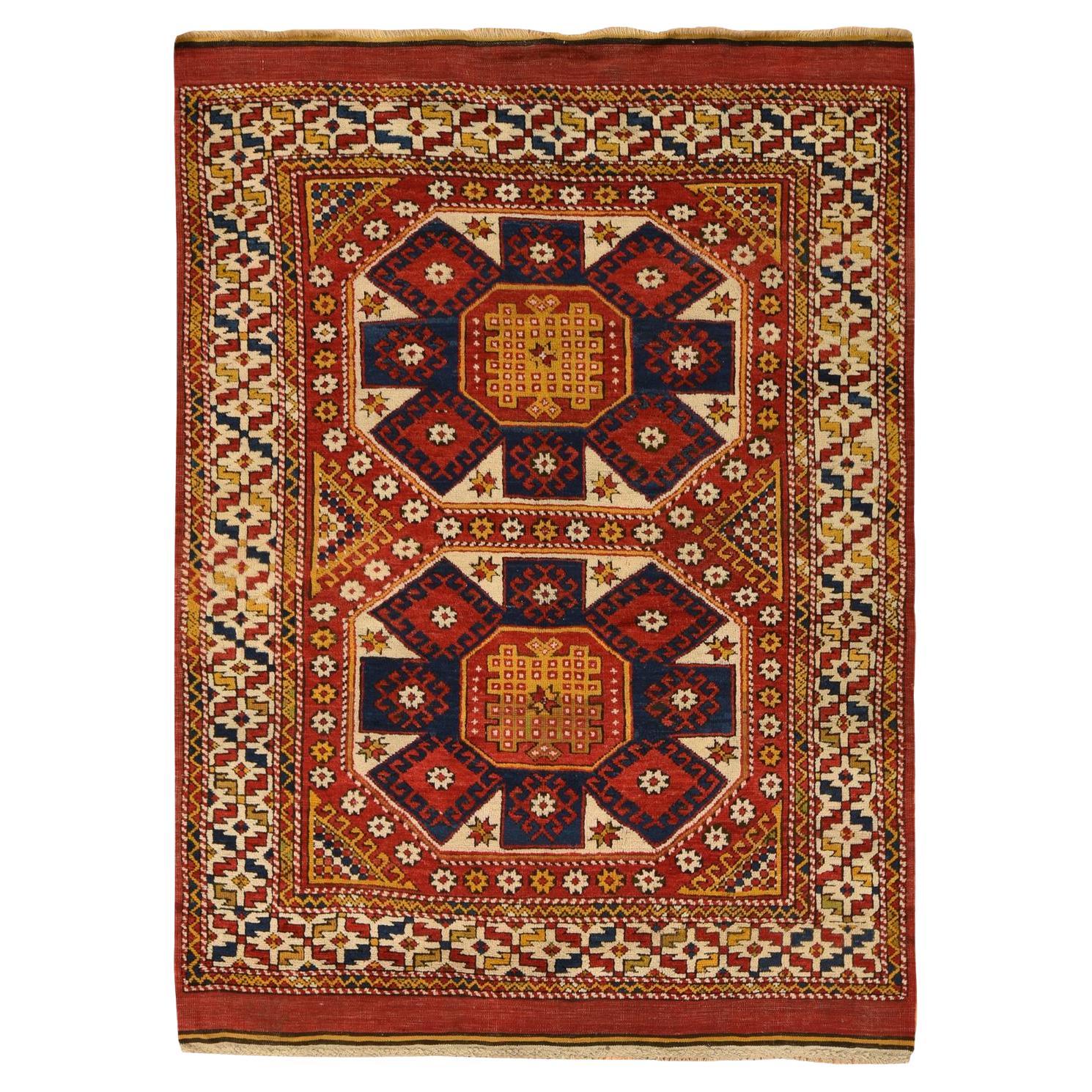 5'4"x7' Red Antique Turkish Bergama Full Pile & Soft Hand Knotted Wool Weft Rug