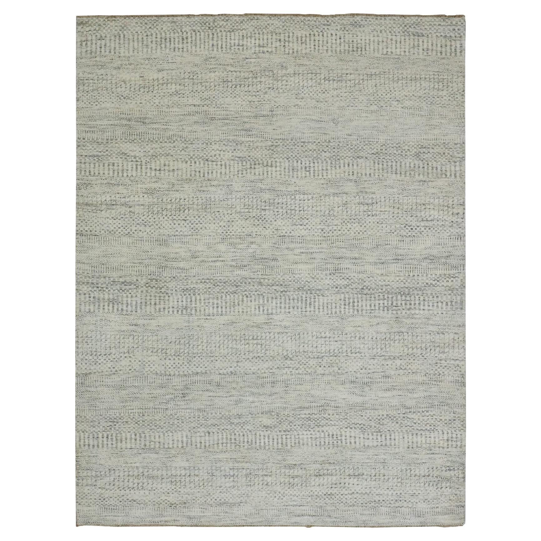 5'4"x7'1" Egret White Hand Knotted Modern Grass Design Pure Wool Oriental Rug