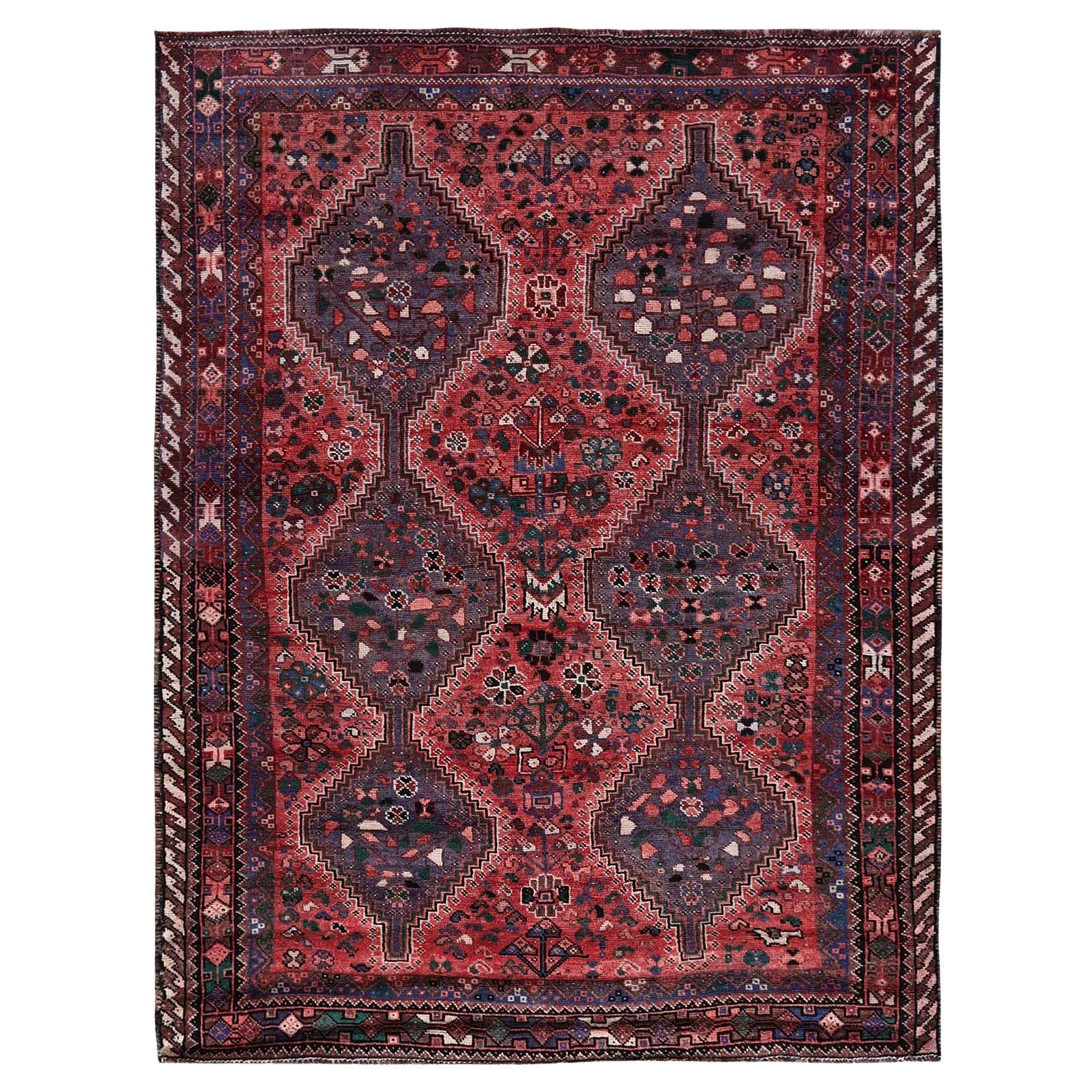 5'4 "x7'2" Auburn Red Vintage Persian Shiraz Tappeto orientale in pura lana annodato a mano