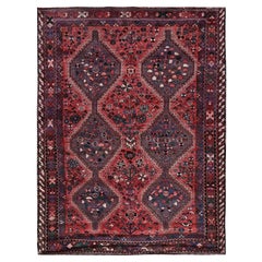 5'4"x7'2" Auburn Red Vintage Persian Shiraz Hand Knotted Pure Wool Oriental Rug