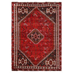 5'4"x7'6" Crimson Red Vintage Persian Shiraz Hand Knotted Pure Wool Oriental Rug