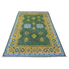 5
4"x7
6" Green Fusion Kazak with Caucasian Design Pure Wool Hand Knotted Rug