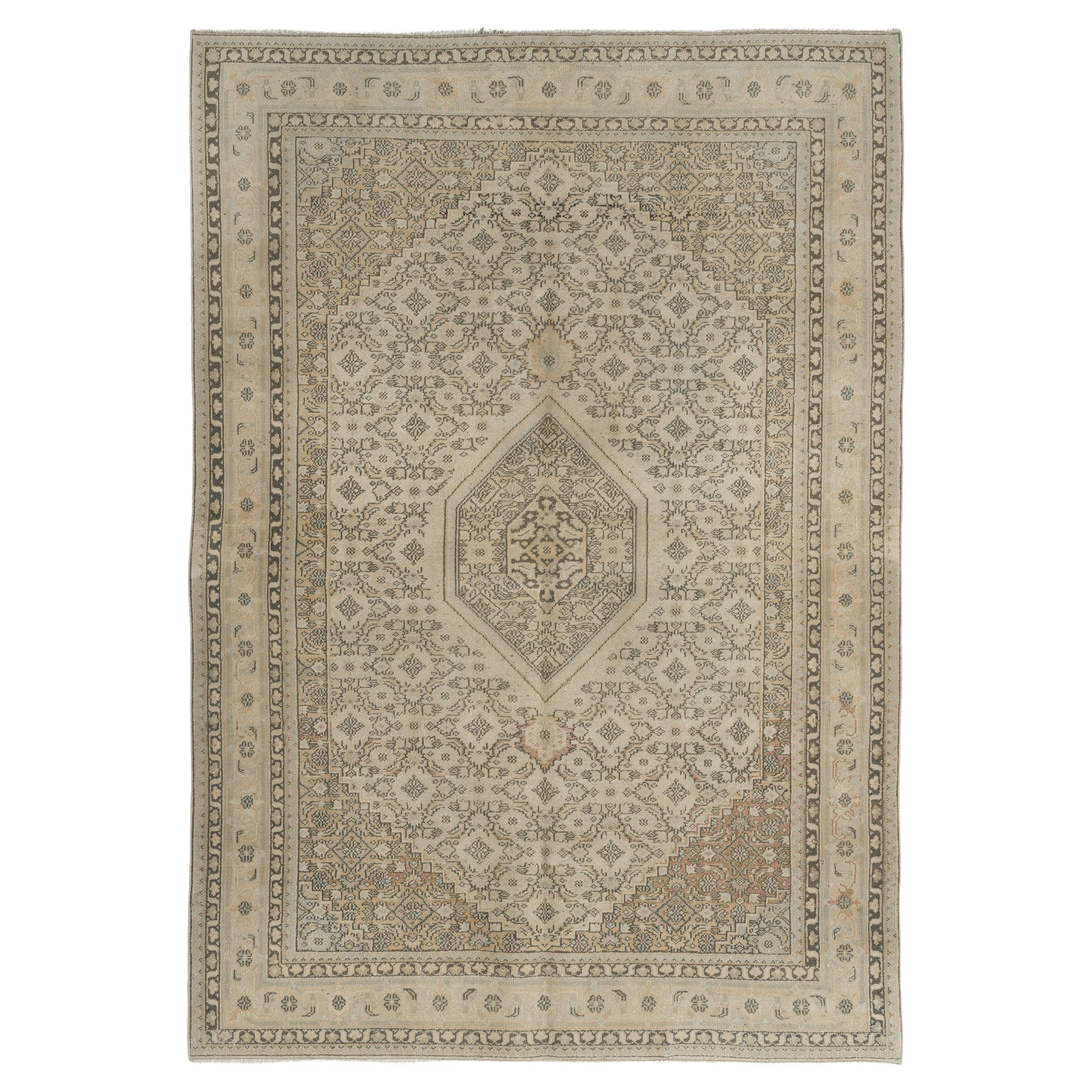 5.4x7.7 ft Hand Knotted Vintage Anatolian Oushak Wool Area Rug in Neutral Colors