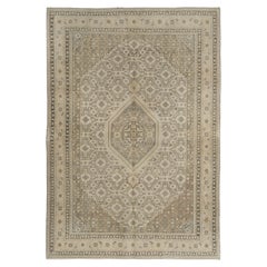 5.4x7.7 ft Hand Knotted Vintage Anatolian Oushak Wool Area Rug in Neutral Colors