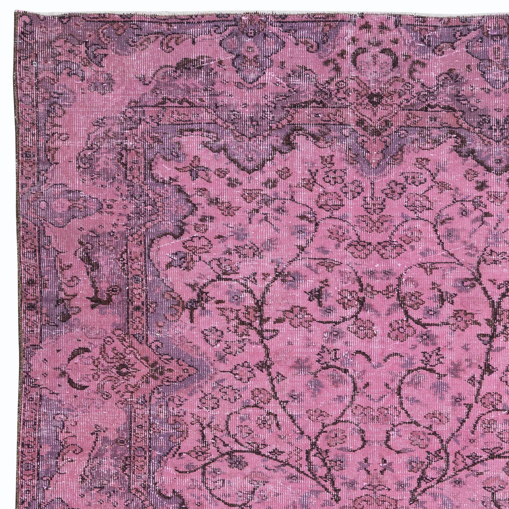 Hand-Knotted 5.4x7.7 Ft Magnificent Handmade Pink Rug, Contemporary Turkish Wool Carpet For Sale