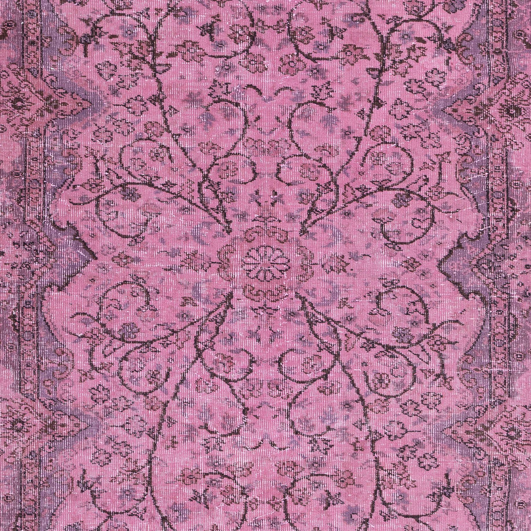 5.4x7.7 Ft Magnificent Handmade Pink Rug, Contemporary Turkish Wool Carpet In Good Condition For Sale In Philadelphia, PA