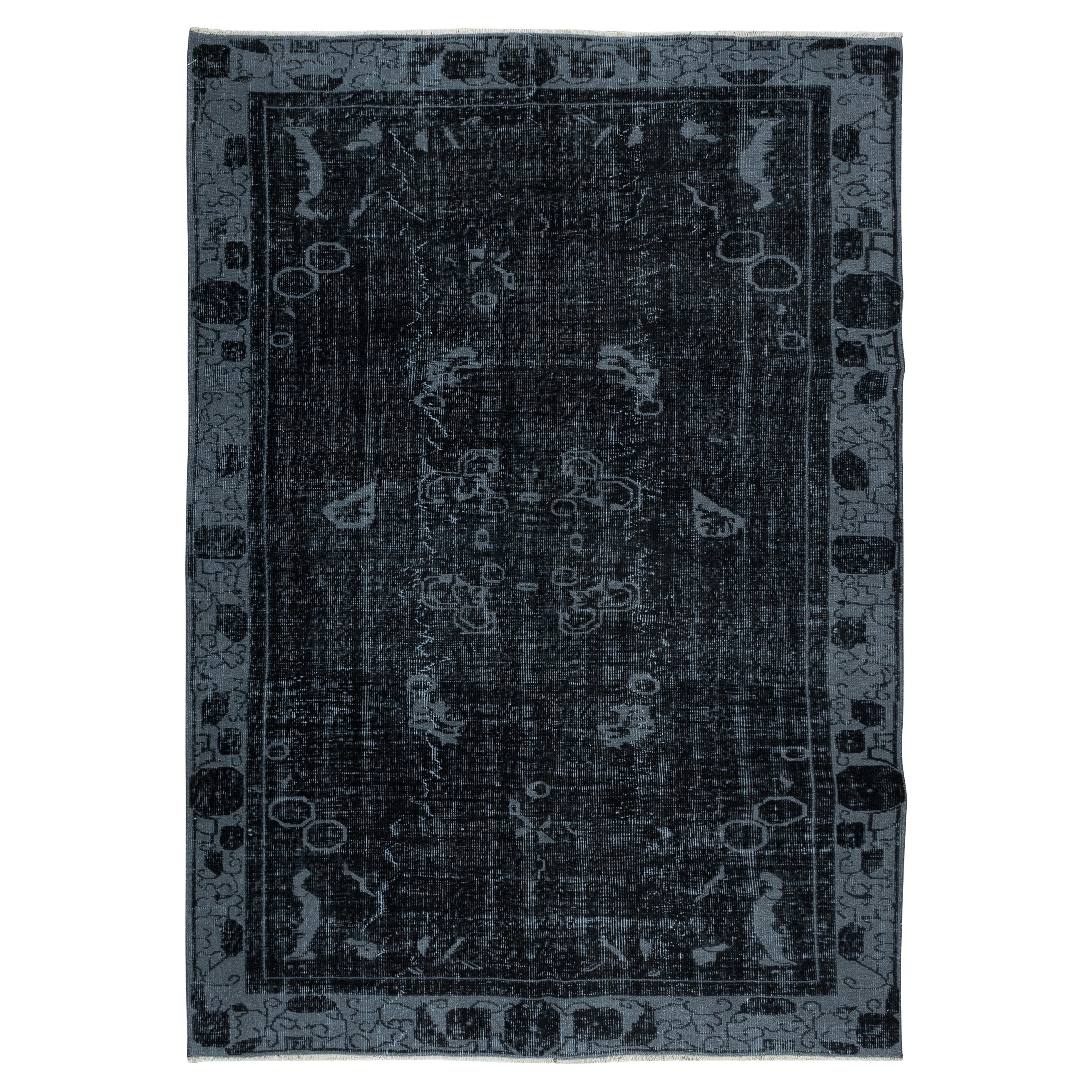 5.4x7.7 Ft Tappeto moderno nero e grigio Art Deco Annodato a mano in Turchia in vendita