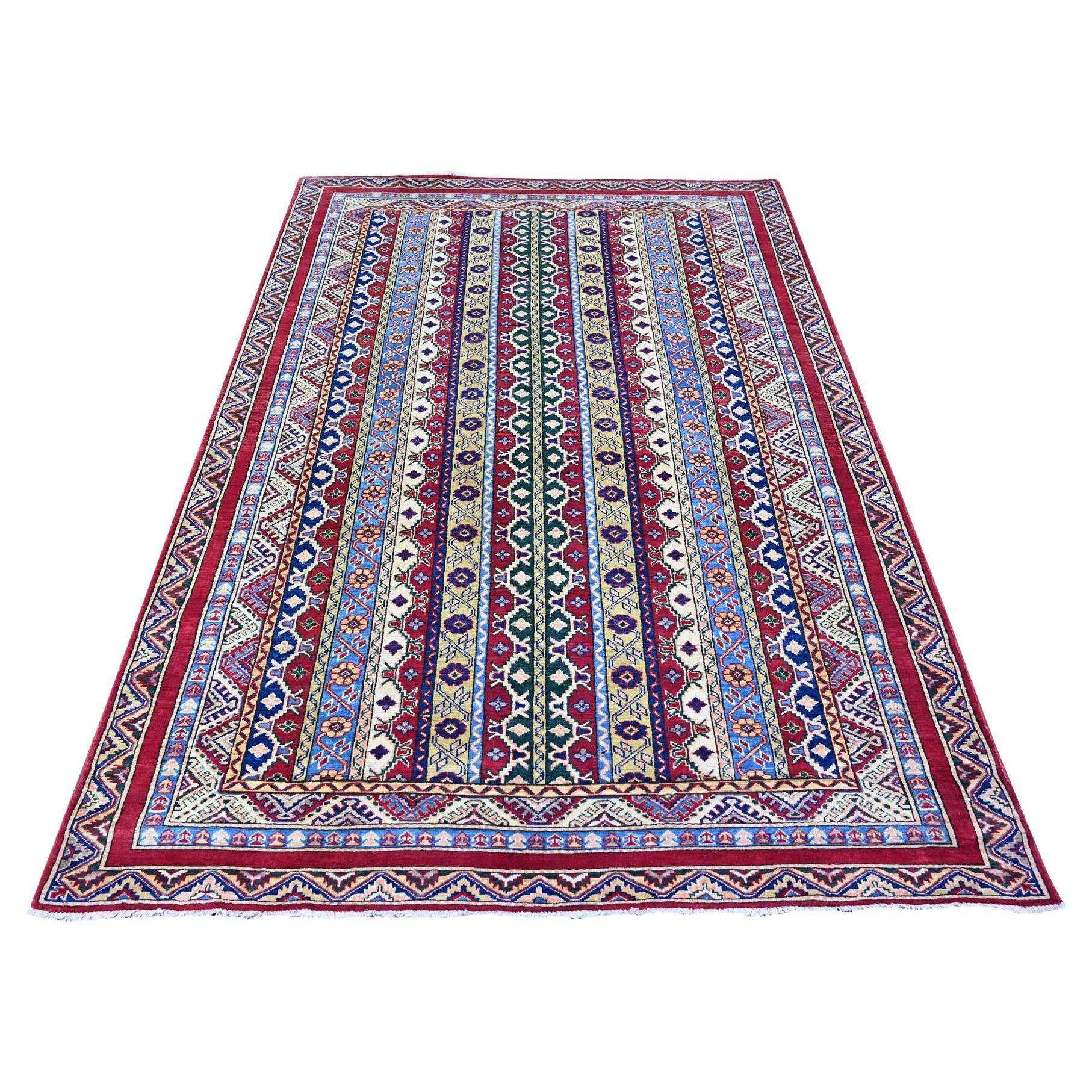 5
4 "x7
7" Zinnoberrot Hand geknüpft Afghan Super Kazak Schal Design Wolle Teppich im Angebot