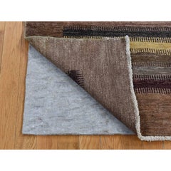 5'4"x7'8" Coffee Brown Striped Modern Gabbeh Design Hand Knotted Pure Wool Rug