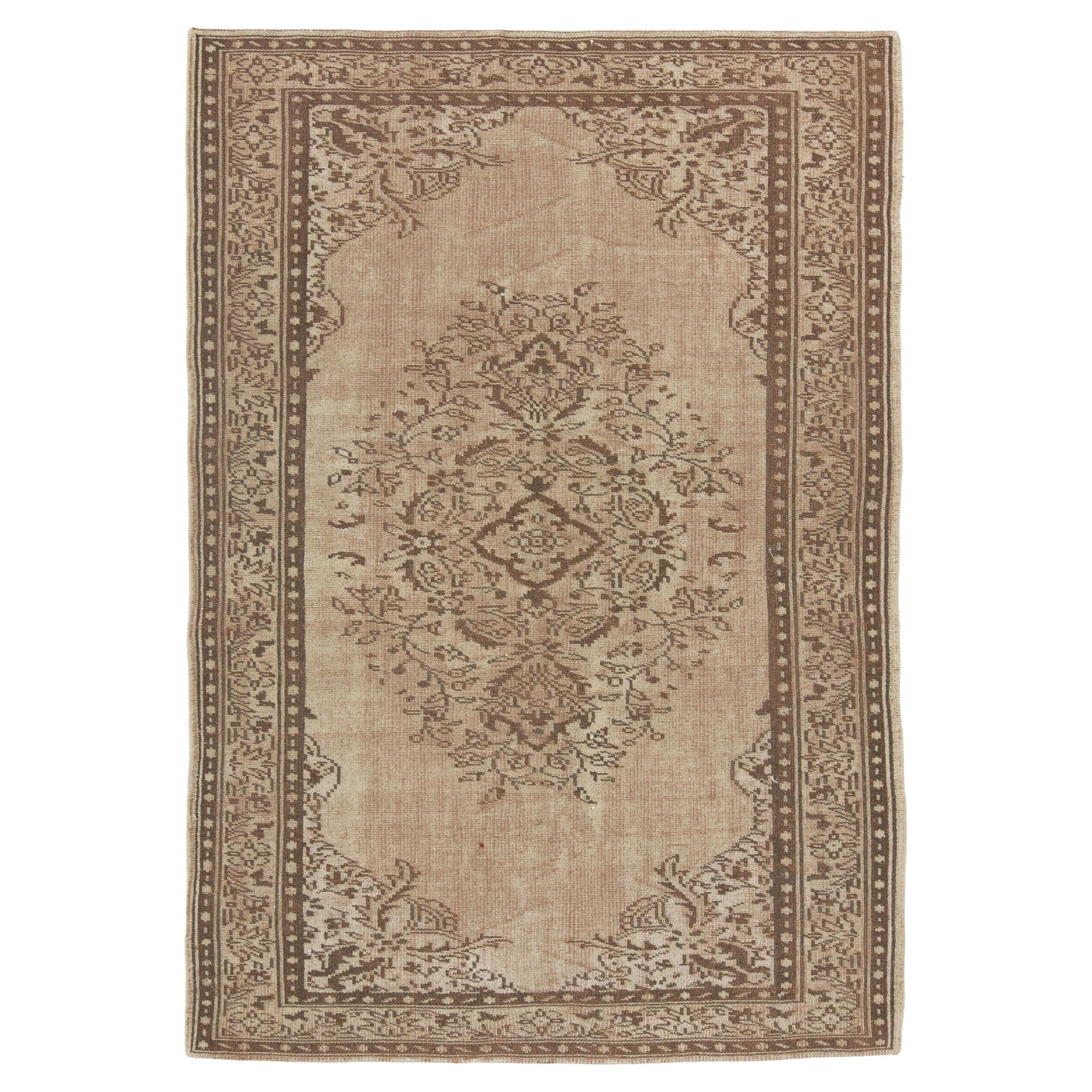 5.4x7.8 Ft Hand-Knotted Vintage Central Anatolian Wool Area Rug in Brown Colors