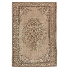 5.4x7.8 Ft Hand-Knotted Vintage Central Anatolian Wool Area Rug in Brown Colors