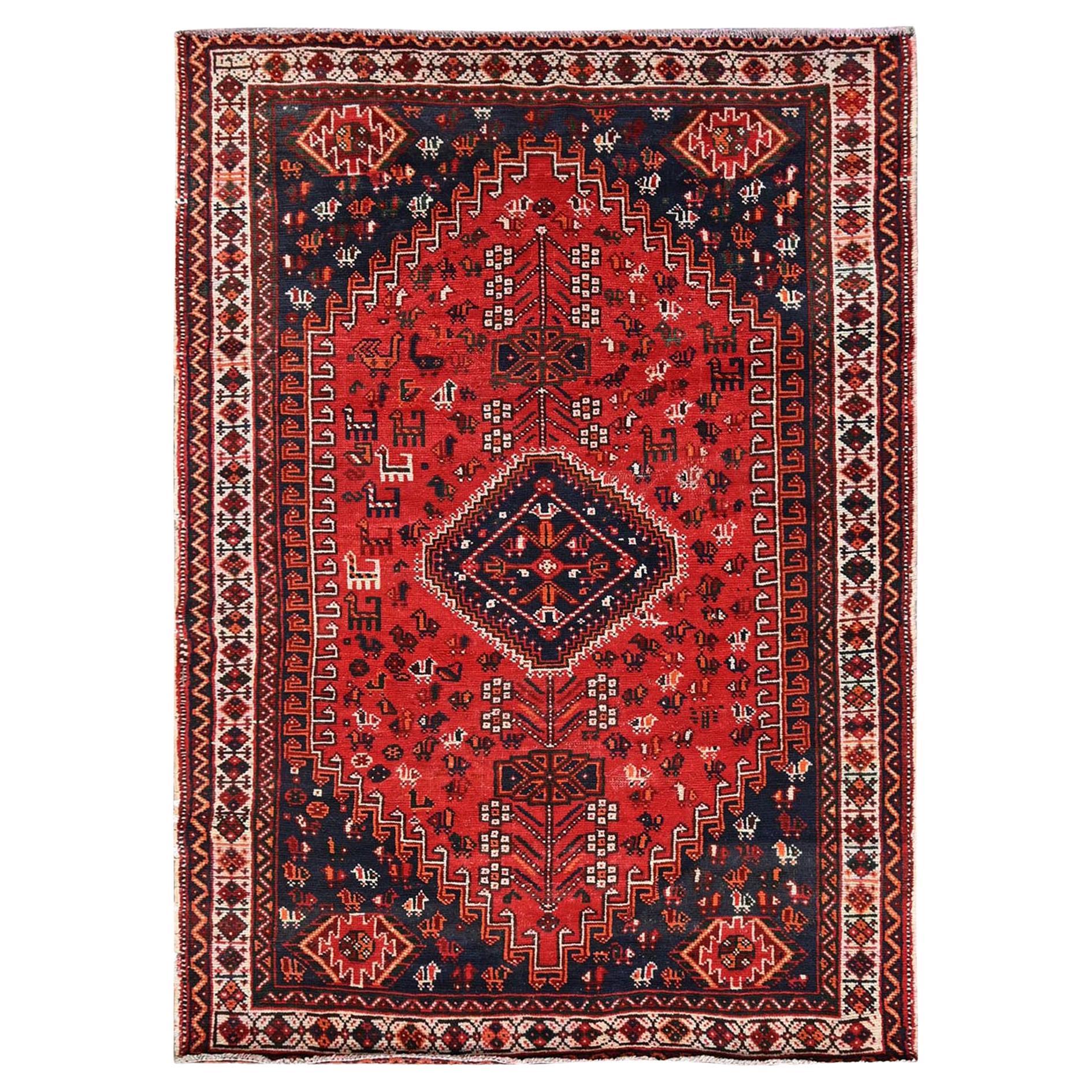 5'4 "x7'9" Rosso cremisi Vintage Persiano Shiraz annodato a mano in pura lana Oriental Rugs
