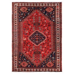5'4"x7'9" Crimson Red Vintage Persian Shiraz Hand Knotted Pure Wool Oriental Rug