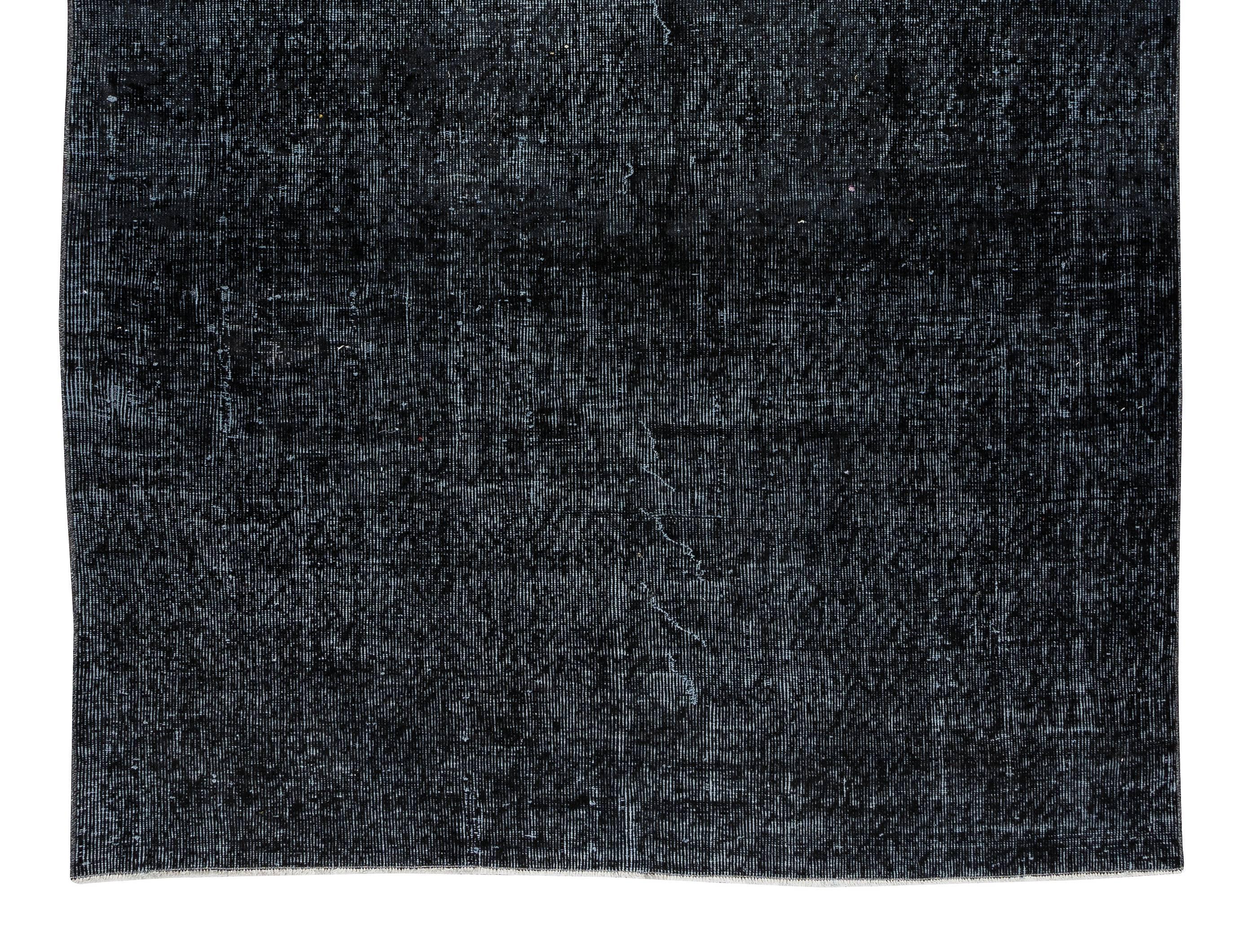 Alfombra Turca Contemporánea Lisa Negra, Anudada a Mano Alfombra Vintage 5,4x8,3 Pies Anudado a mano en venta