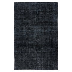 5.4x8.3 Ft Contemporary Turkish Plain Black Area Rug, Handknotted Vintage Carpet