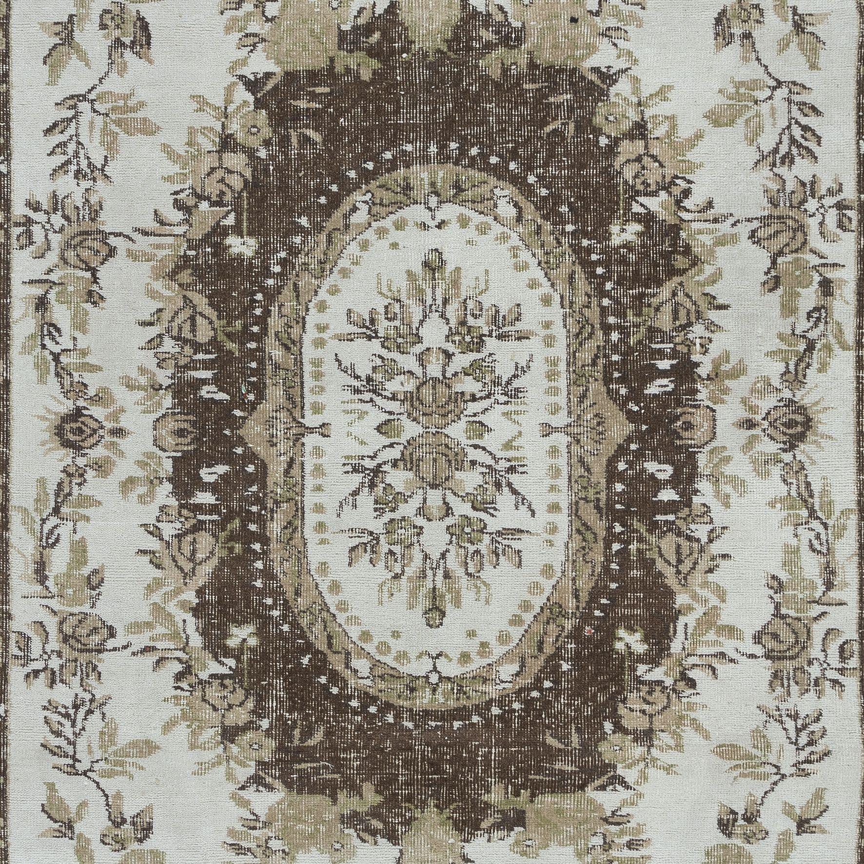 5.4x8.4 Ft Classic Aubusson Inspired Vintage Handmade Faded Rug in Beige & Brown In Good Condition For Sale In Philadelphia, PA