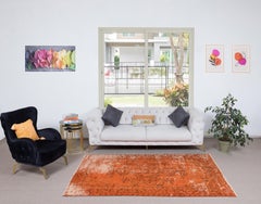5.4x8.4 Ft Handmade Turkish Vintage Rug with Shabby Chic Style in Orange Tones