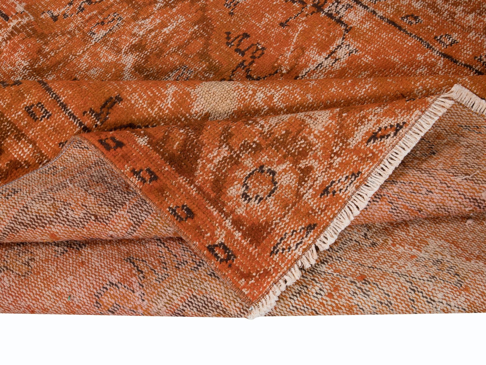 Modern 5.4x8.4 Ft Handmade Turkish Vintage Rug with Shabby Chic Style in Orange Tones For Sale