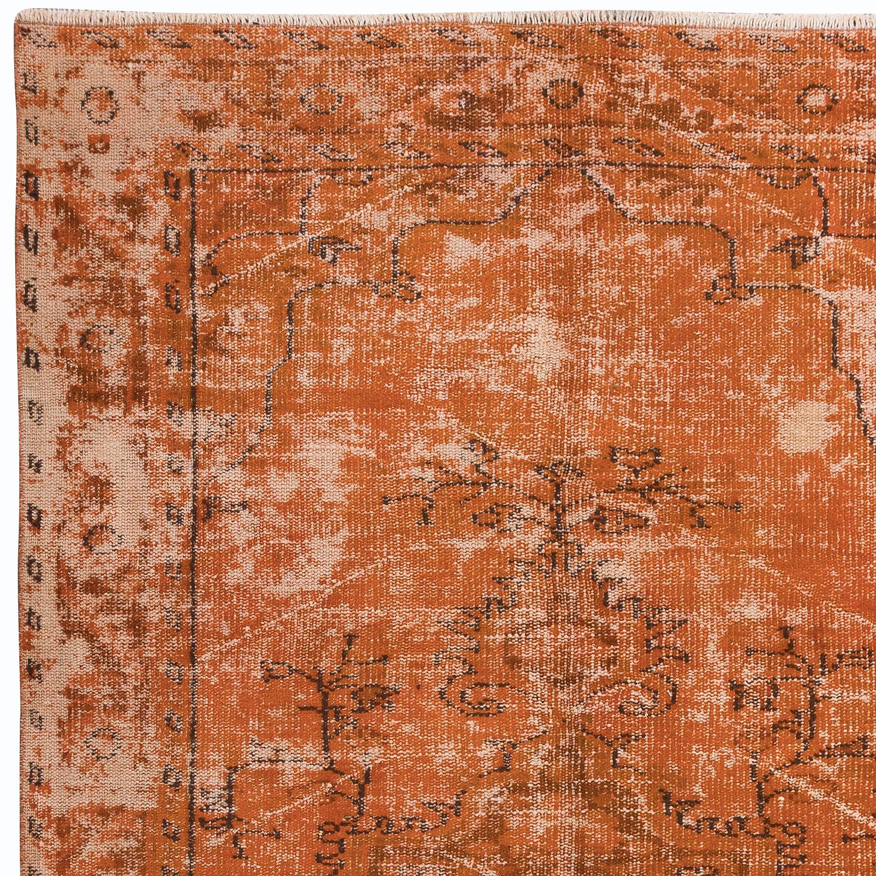 Hand-Woven 5.4x8.4 Ft Handmade Turkish Vintage Rug with Shabby Chic Style in Orange Tones For Sale