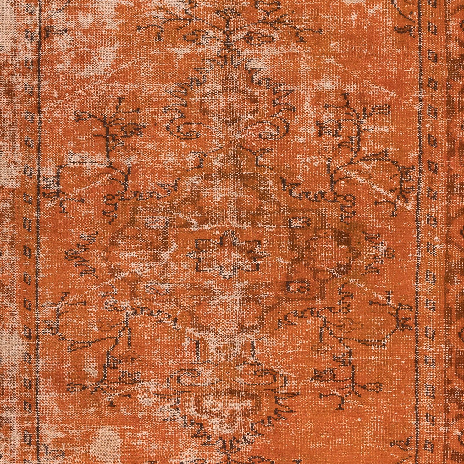 5.4x8.4 Ft Handmade Turkish Vintage Rug with Shabby Chic Style in Orange Tones In Good Condition For Sale In Philadelphia, PA
