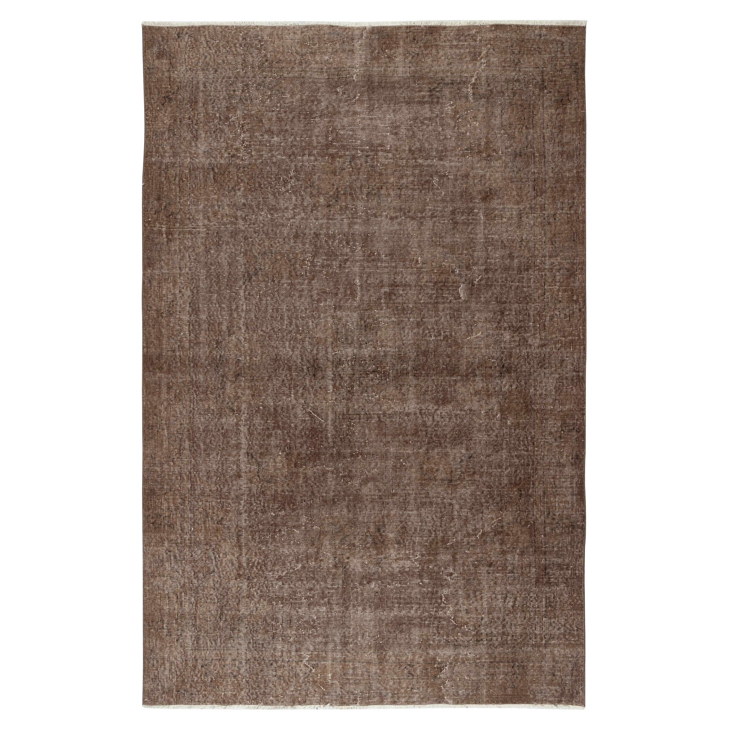 5.4x8.4 Ft Overdyed Brauner Teppich. Handgefertigter türkischer Vintage-Teppich für das Wohnzimmer