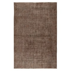 5.4x8.4 Ft Overdyed Brown Rug. Tapis de sol vintage turc fait main pour le salon