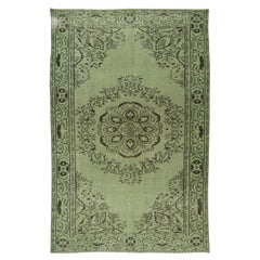 Alfombra vintage de lana turca verde hecha a mano de 1,5 x 1,8 m para interiores modernos
