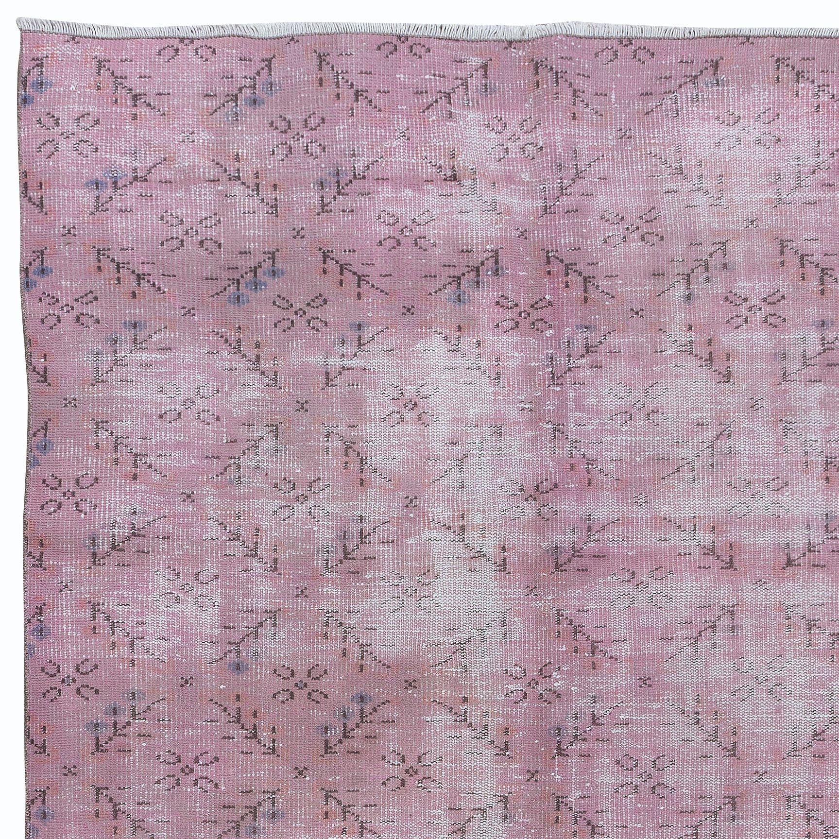 Hand-Woven 5.4x8.5 Ft Handmade Area Rug in Soft Pink, Modern Turkish Wool Carpet For Sale