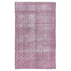 Handgefertigter 5,4x8,5 Ft Handgefertigter Teppich in weichem Rosa, moderner türkischer Wollteppich