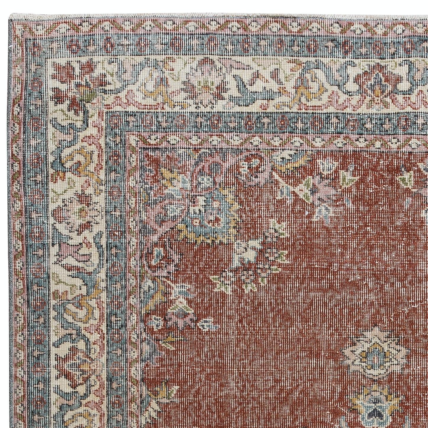Tribal 5.4x8.5 Ft Traditional Vintage Hand Knotted Turkish Rug with Medallion Design For Sale