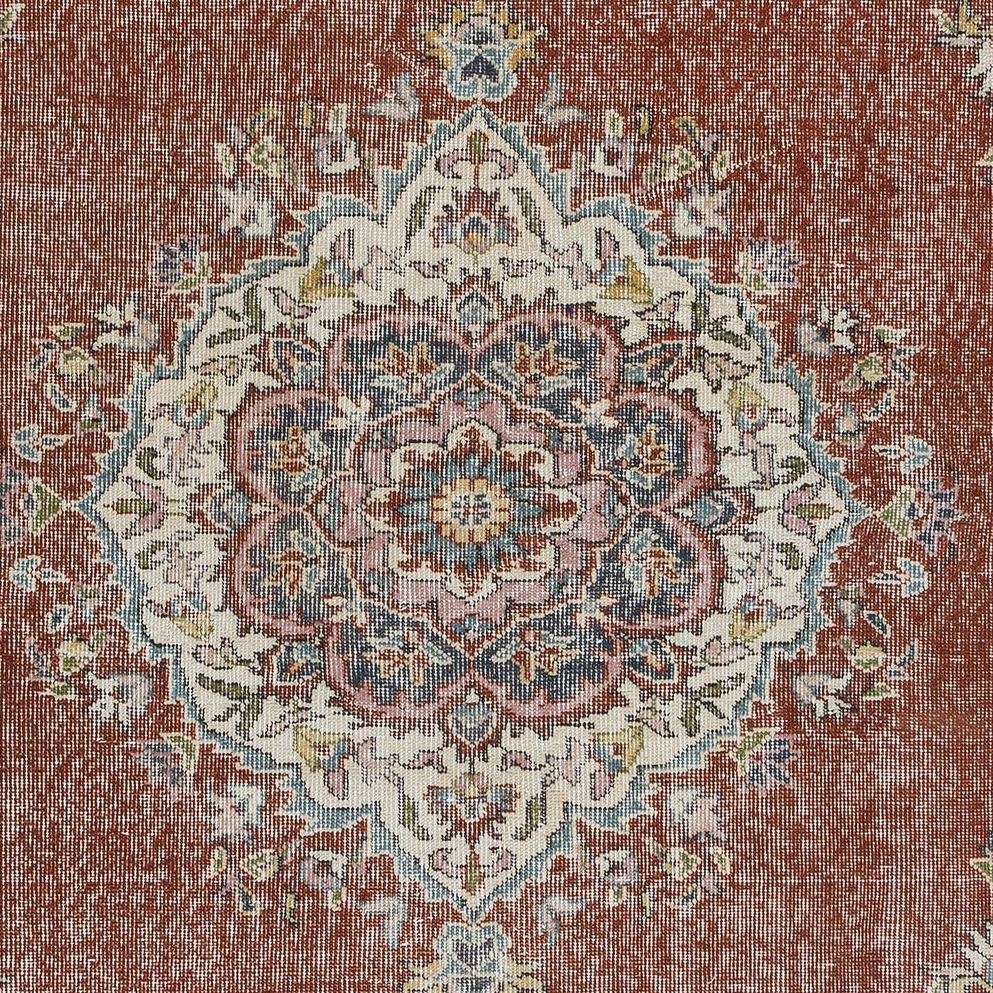 Hand-Woven 5.4x8.5 Ft Traditional Vintage Hand Knotted Turkish Rug with Medallion Design For Sale