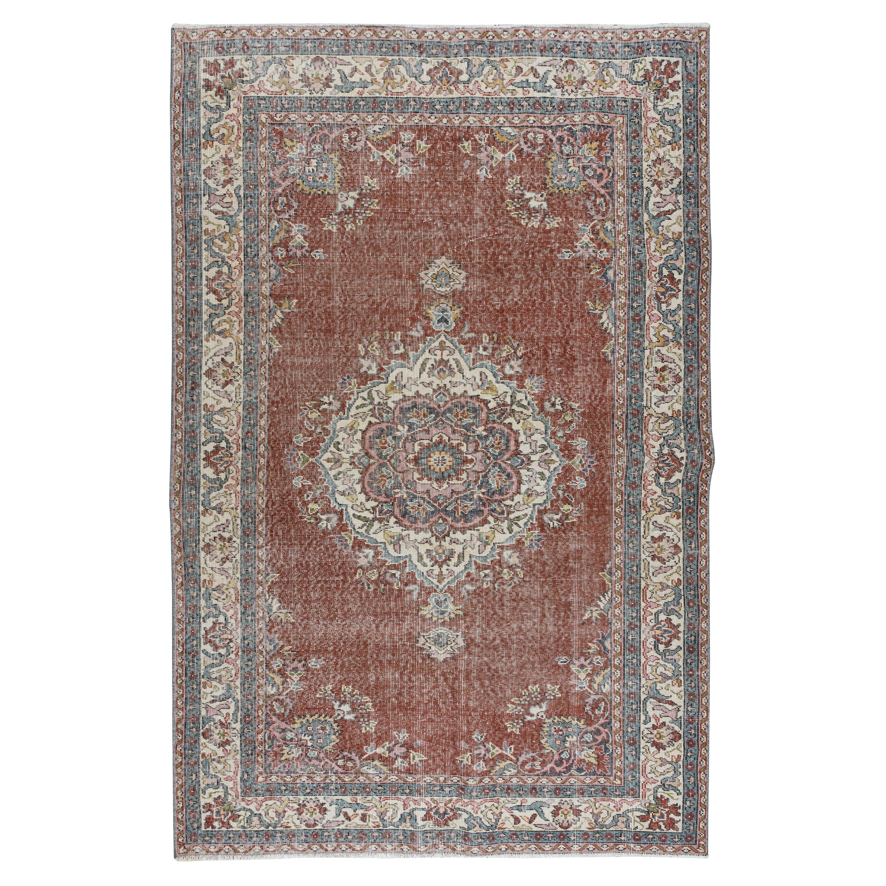 5.4x8.5 Ft Traditioneller Vintage Handgeknüpfter Türkischer Teppich mit Medaillon Design
