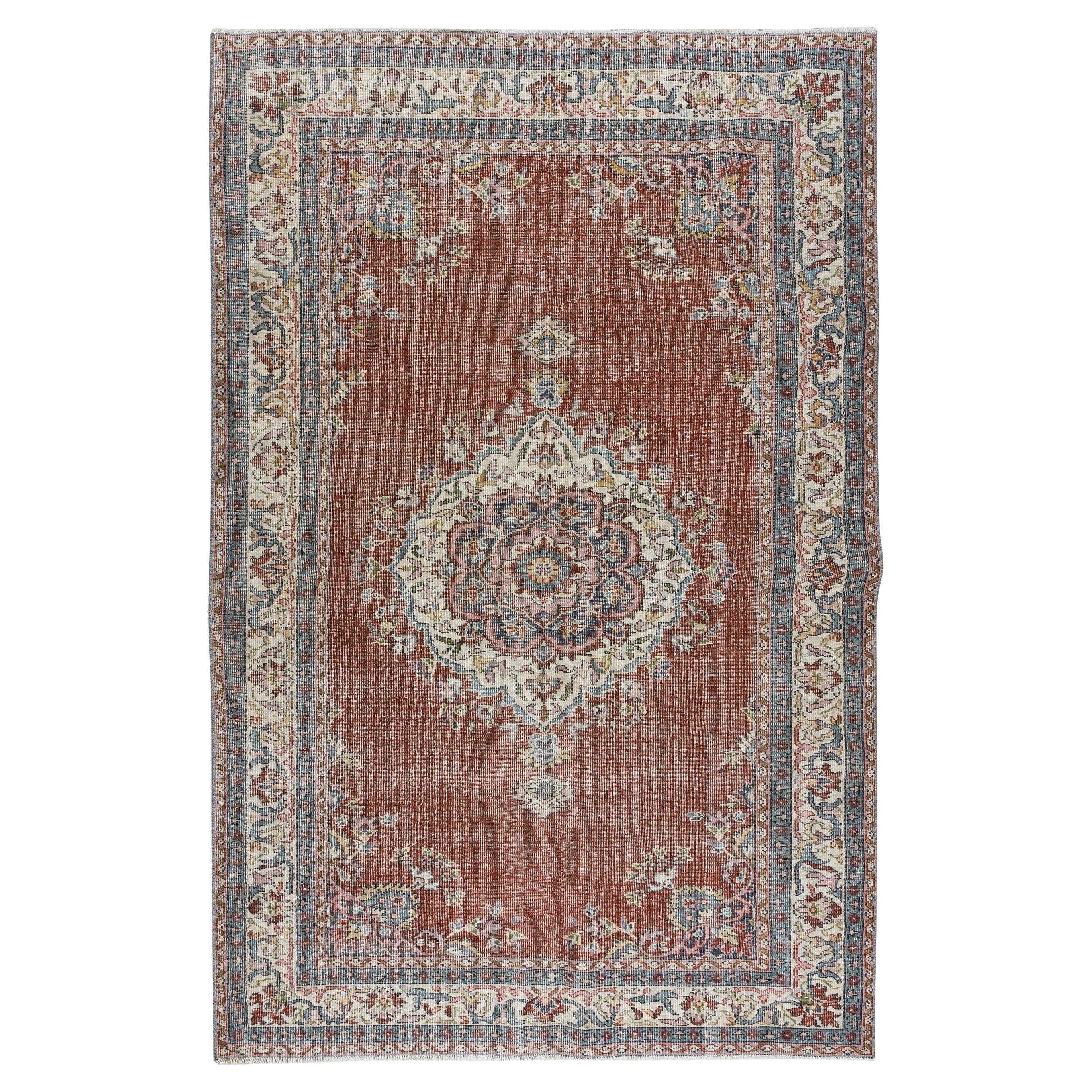 Traditioneller handgeknüpfter türkischer Vintage-Teppich mit Medaillon-Design, 5,4x8,5 Fuß