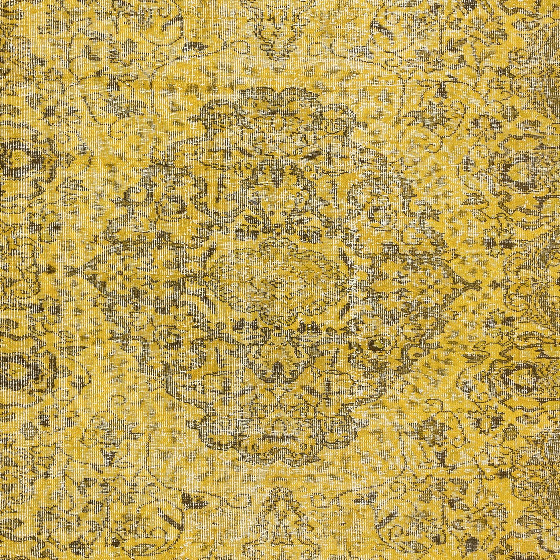 Modern 5.4x8.6 Ft Decorative Handmade Turkish Area Rug in Yellow with Medallion Design For Sale