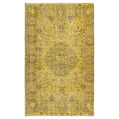 5.4x8.6 Ft Decorative Handmade Turkish Area Rug in Yellow with Medallion Design (Tapis turc décoratif fait à la main en jaune avec des médaillons)