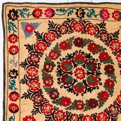 5.4x8.6 ft Silk Embroidery Wall Hanging, Vintage Tablecloth, Yellow Bedspread